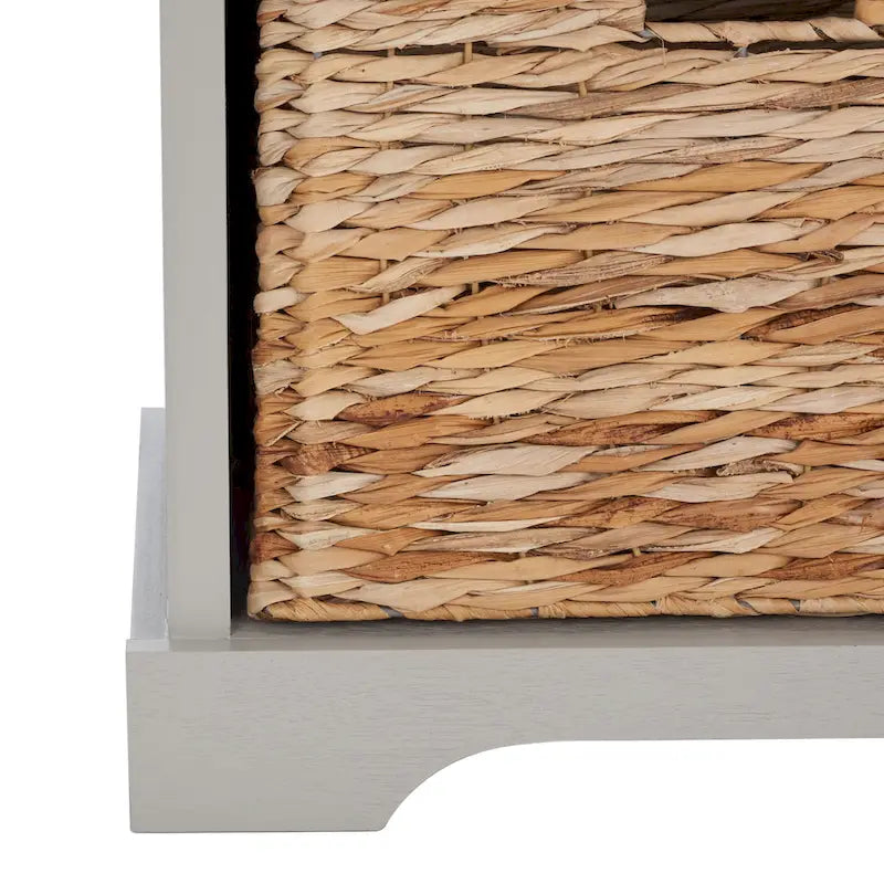 Banc de rangement tressé avec siège en lin et paniers, 34 larg. x 16 prof. x 20 haut., 1 place – cerise/gris/marron/blanc/noir