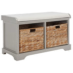 Banc de rangement tressé avec siège en lin et paniers, 34 larg. x 16 prof. x 20 haut., 1 place – cerise/gris/marron/blanc/noir