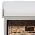 Banc de rangement tressé avec siège en lin et paniers, 34 larg. x 16 prof. x 20 haut., 1 place – cerise/gris/marron/blanc/noir