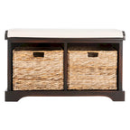 Banc de rangement tressé avec siège en lin et paniers, 34 larg. x 16 prof. x 20 haut., 1 place – cerise/gris/marron/blanc/noir