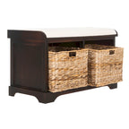 Banc de rangement tressé avec siège en lin et paniers, 34 larg. x 16 prof. x 20 haut., 1 place – cerise/gris/marron/blanc/noir