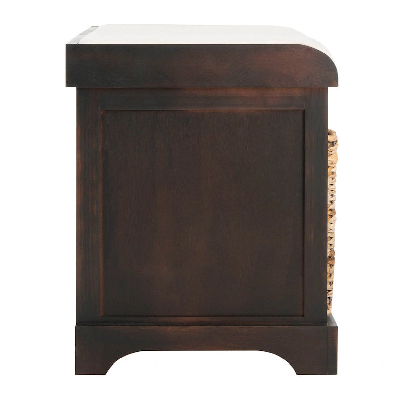 Banc de rangement tressé avec siège en lin et paniers, 34 larg. x 16 prof. x 20 haut., 1 place – cerise/gris/marron/blanc/noir
