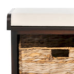 Banc de rangement tressé avec siège en lin et paniers, 34 larg. x 16 prof. x 20 haut., 1 place – cerise/gris/marron/blanc/noir