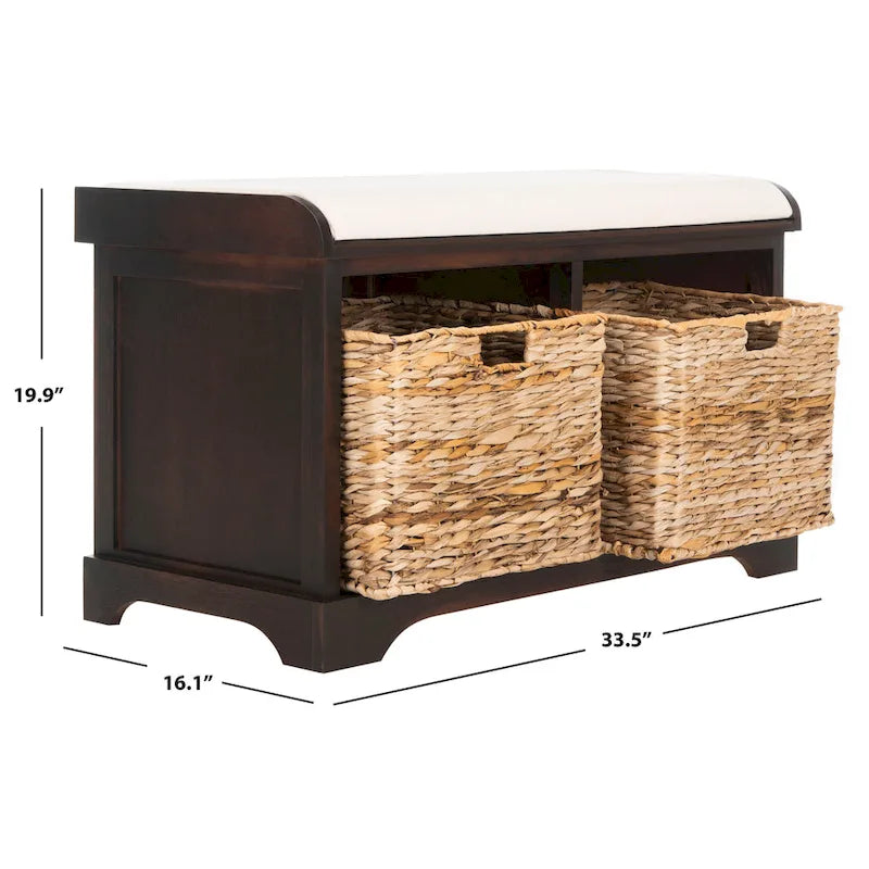 Banc de rangement tressé avec siège en lin et paniers, 34 larg. x 16 prof. x 20 haut., 1 place – cerise/gris/marron/blanc/noir