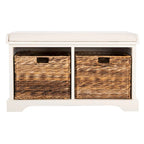 Banc de rangement tressé avec siège en lin et paniers, 34 larg. x 16 prof. x 20 haut., 1 place – cerise/gris/marron/blanc/noir
