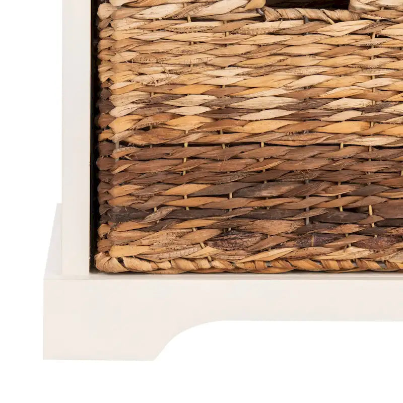 Banc de rangement tressé avec siège en lin et paniers, 34 larg. x 16 prof. x 20 haut., 1 place – cerise/gris/marron/blanc/noir