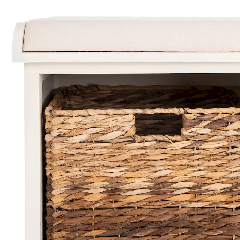 Banc de rangement tressé avec siège en lin et paniers, 34 larg. x 16 prof. x 20 haut., 1 place – cerise/gris/marron/blanc/noir