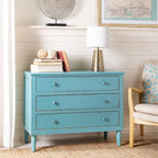 Commode de rangement à 3 tiroirs, effet vieilli, bleue, unité