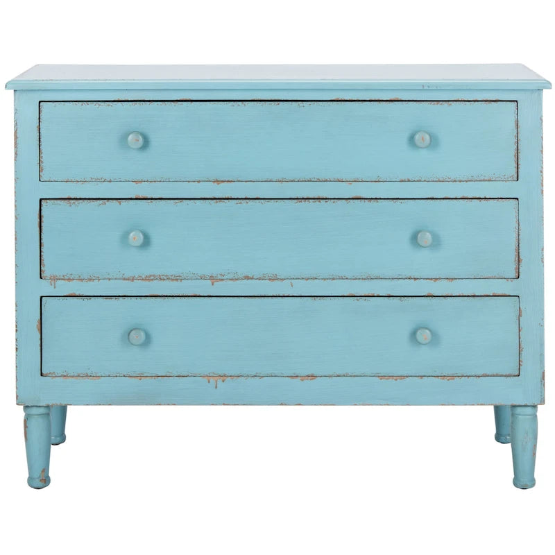 Commode de rangement à 3 tiroirs, effet vieilli, bleue, unité