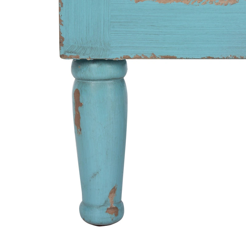 Commode de rangement à 3 tiroirs, effet vieilli, bleue, unité