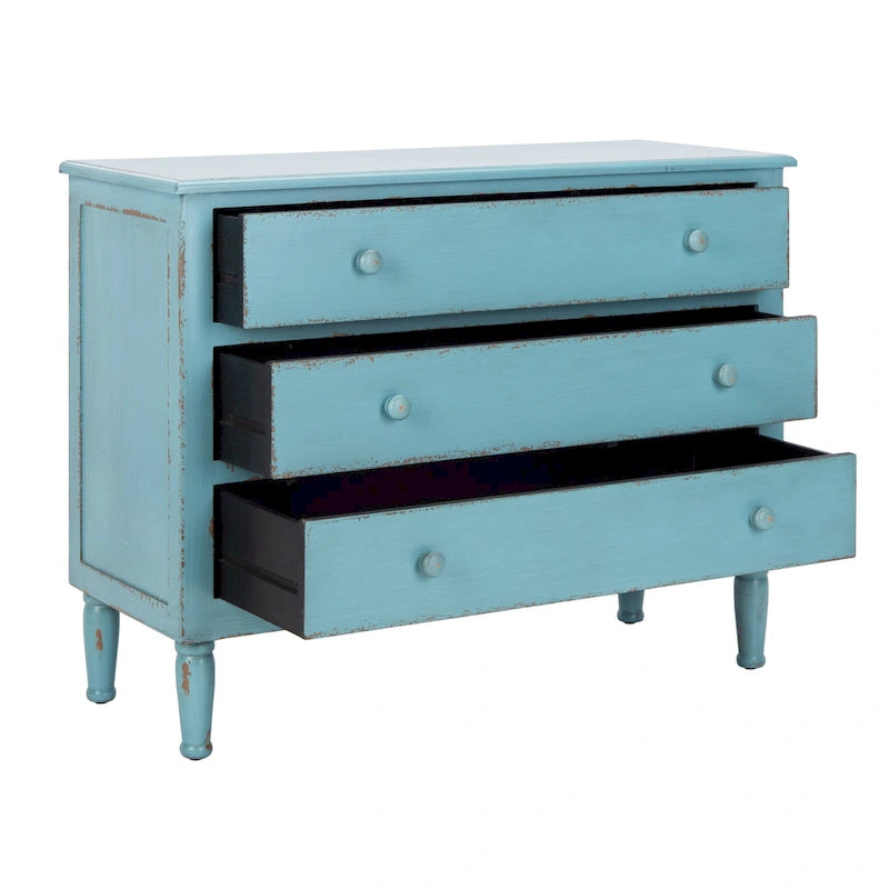 Commode de rangement à 3 tiroirs, effet vieilli, bleue, unité