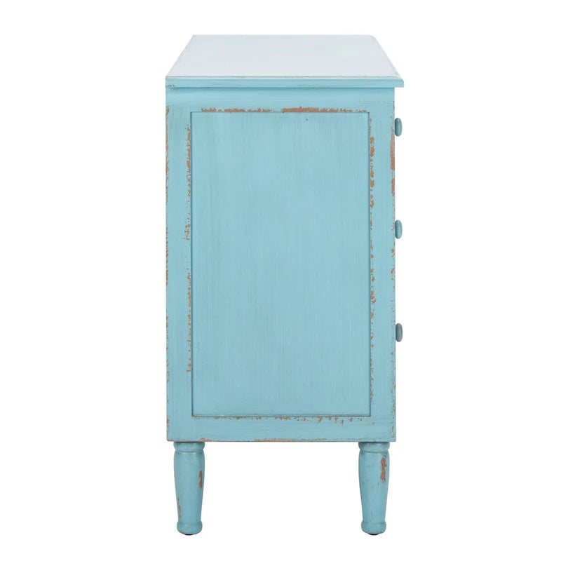 Commode de rangement à 3 tiroirs, effet vieilli, bleue, unité