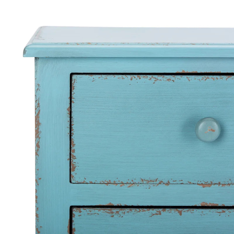 Commode de rangement à 3 tiroirs, effet vieilli, bleue, unité