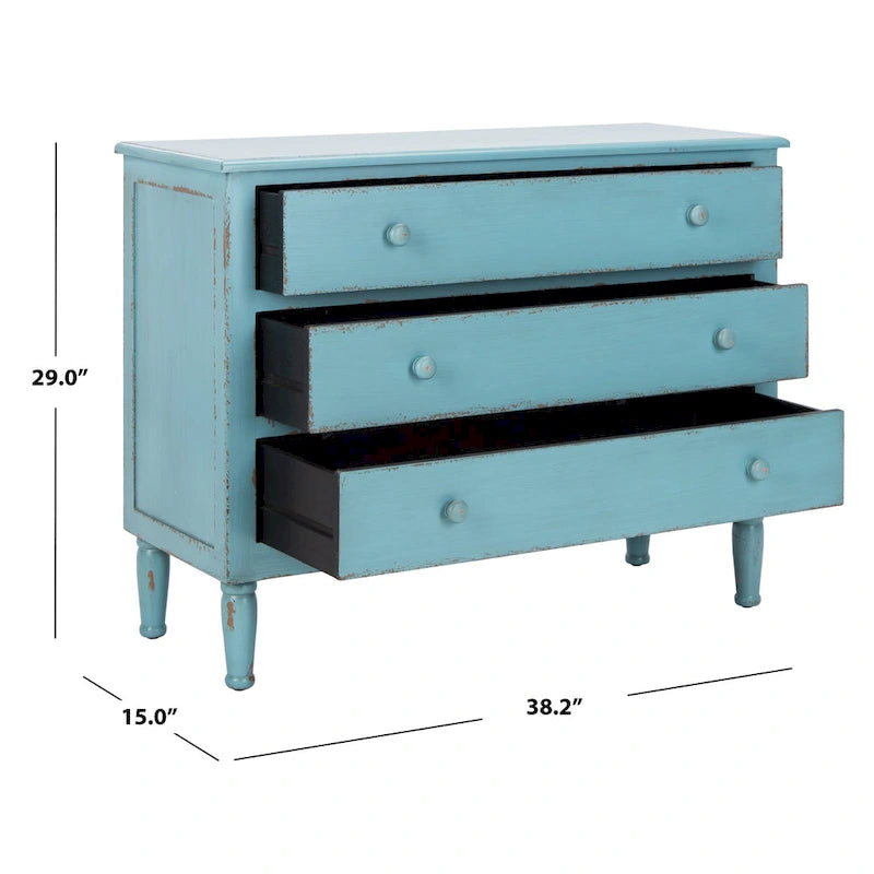 Commode de rangement à 3 tiroirs, effet vieilli, bleue, unité