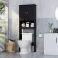Meuble de rangement WC, bois/verre, noir/blanc/gris