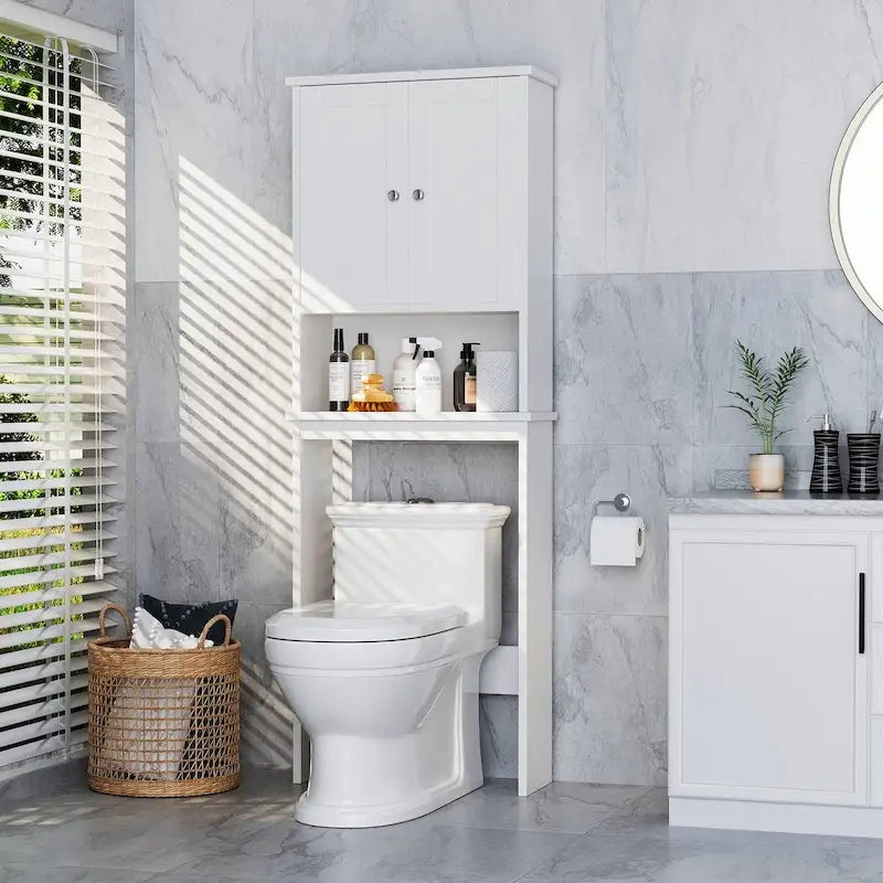Meuble de rangement WC, bois/verre, noir/blanc/gris