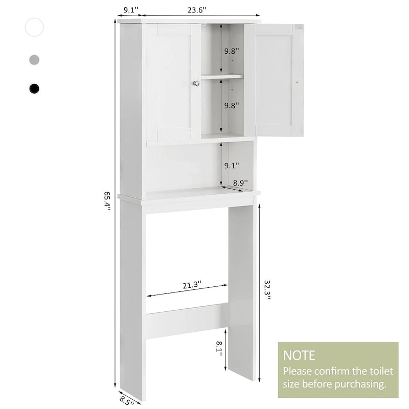 Meuble de rangement WC, bois/verre, noir/blanc/gris