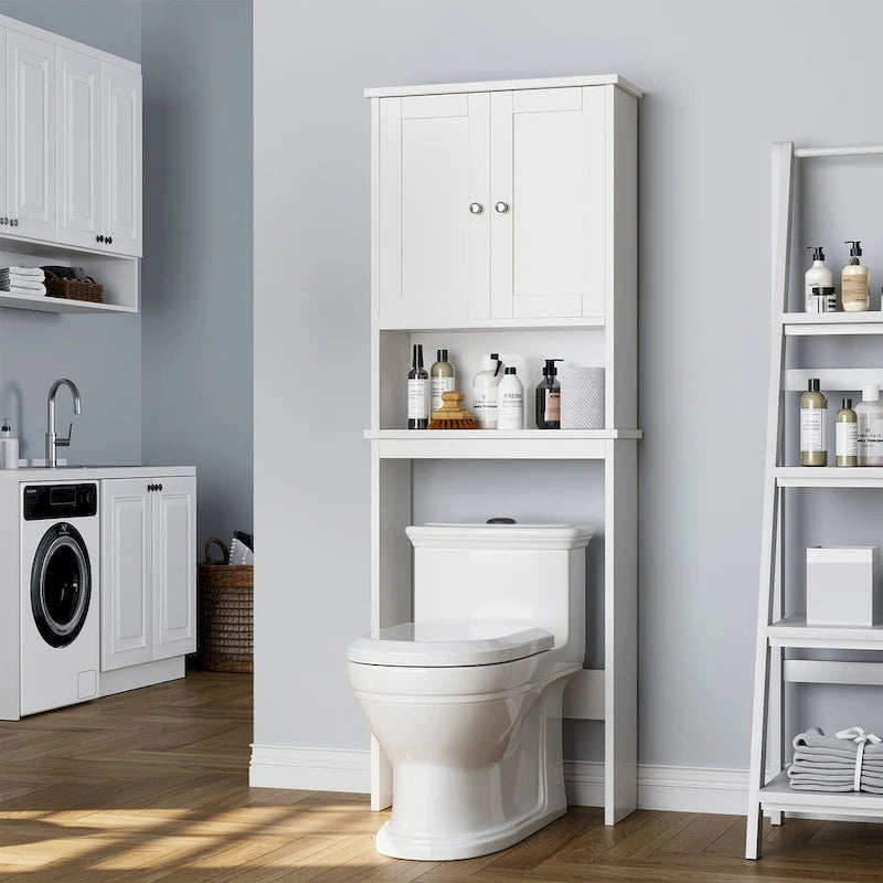 Meuble de rangement WC, bois/verre, noir/blanc/gris