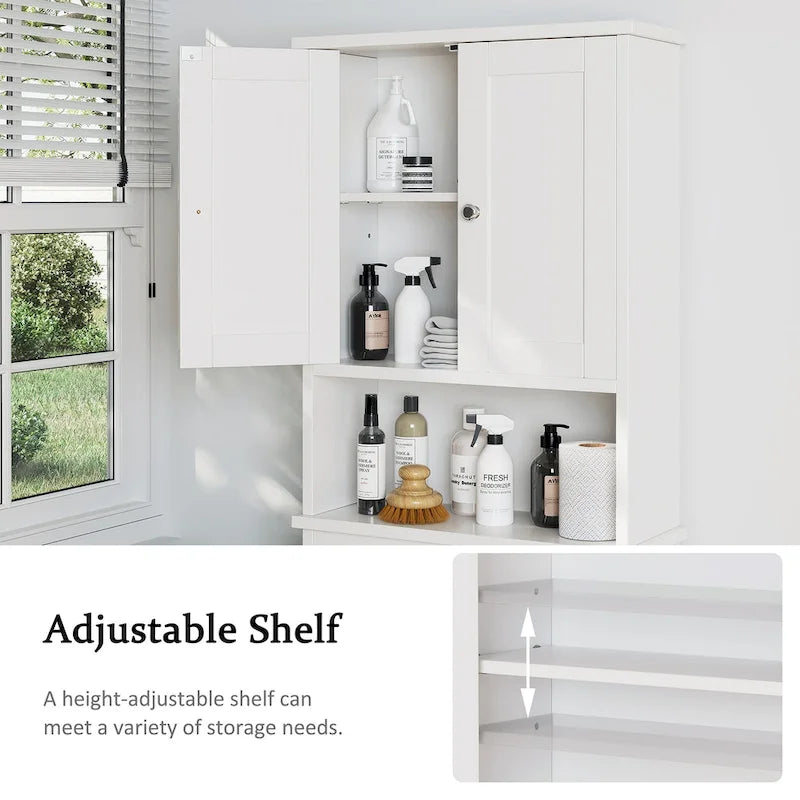 Meuble de rangement WC, bois/verre, noir/blanc/gris