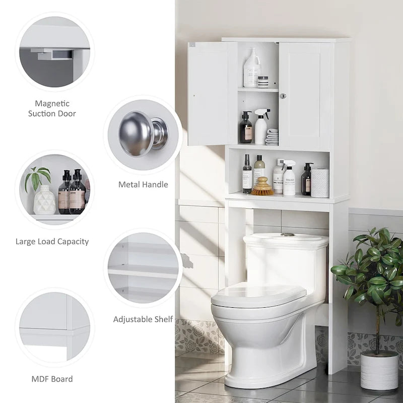 Meuble de rangement WC, bois/verre, noir/blanc/gris