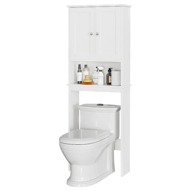 Meuble de rangement WC, bois/verre, noir/blanc/gris