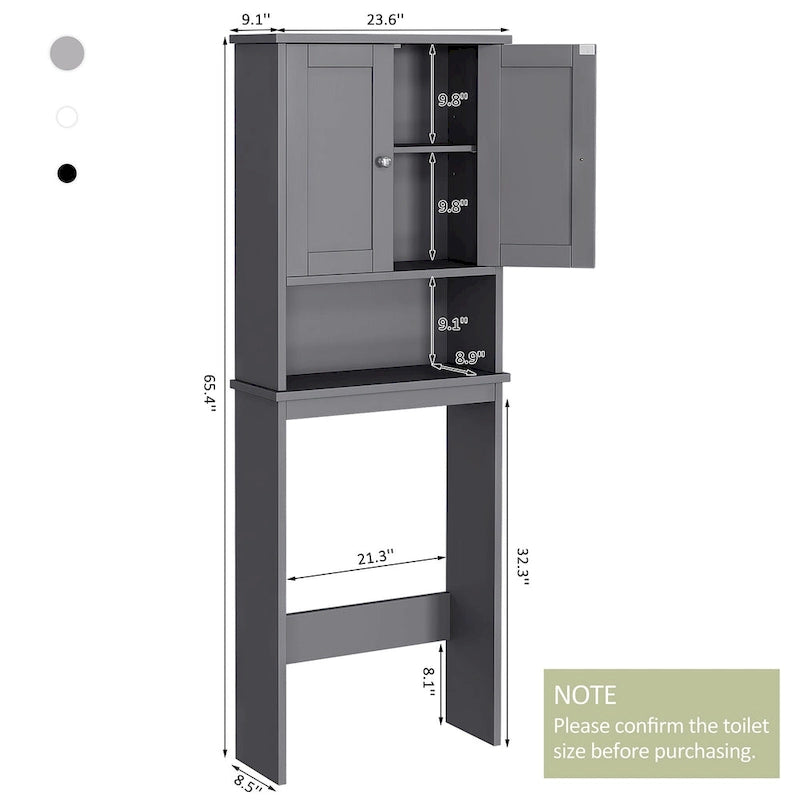 Meuble de rangement WC, bois/verre, noir/blanc/gris