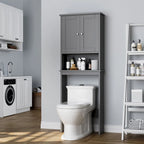 Meuble de rangement WC, bois/verre, noir/blanc/gris