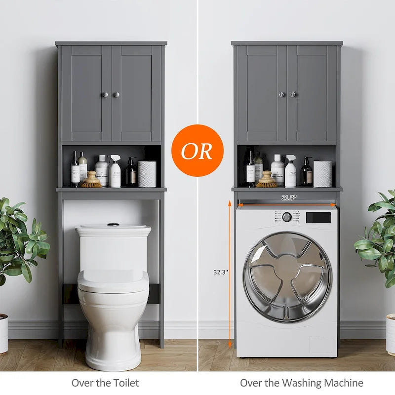 Meuble de rangement WC, bois/verre, noir/blanc/gris