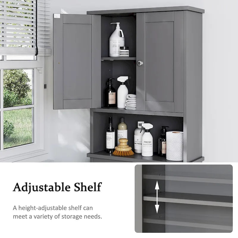 Meuble de rangement WC, bois/verre, noir/blanc/gris