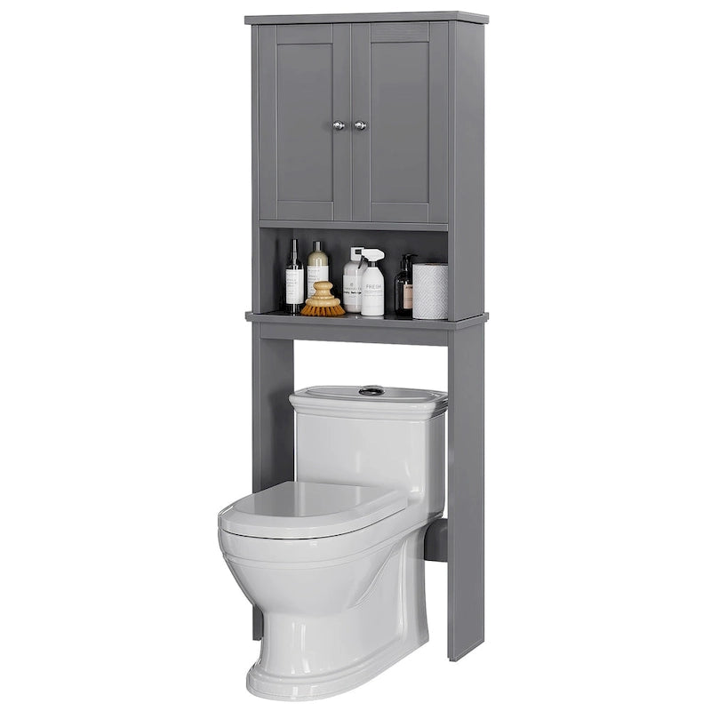 Meuble de rangement WC, bois/verre, noir/blanc/gris
