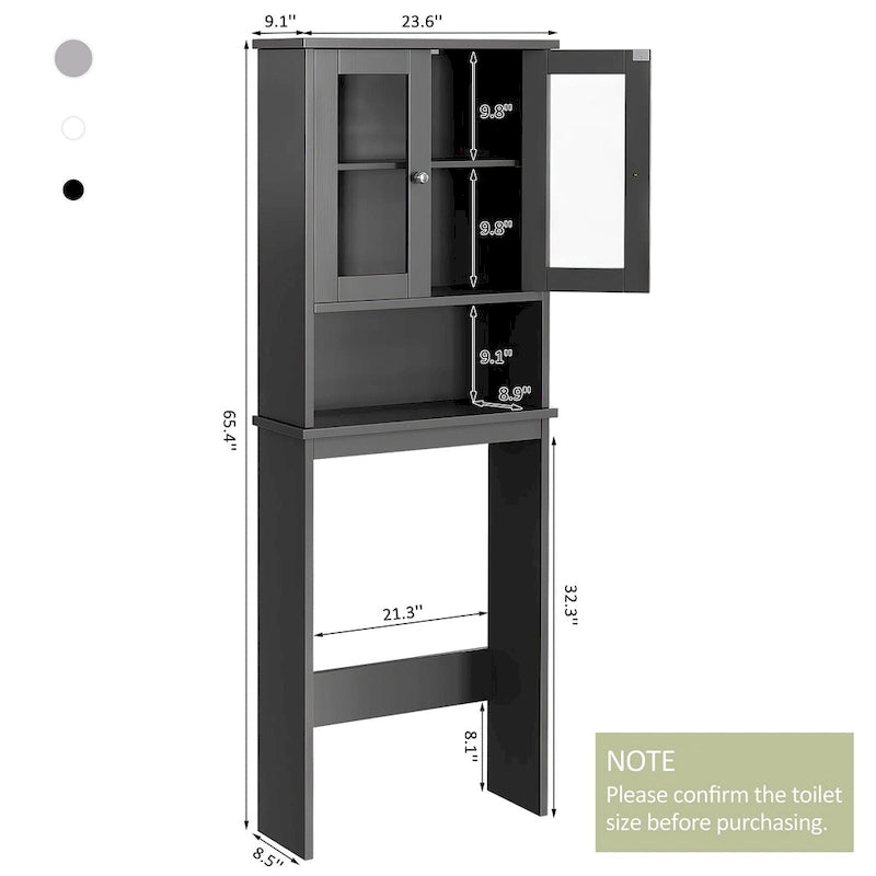 Meuble de rangement WC, bois/verre, noir/blanc/gris
