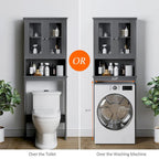 Meuble de rangement WC, bois/verre, noir/blanc/gris