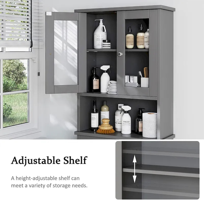 Meuble de rangement WC, bois/verre, noir/blanc/gris