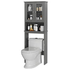 Meuble de rangement WC, bois/verre, noir/blanc/gris