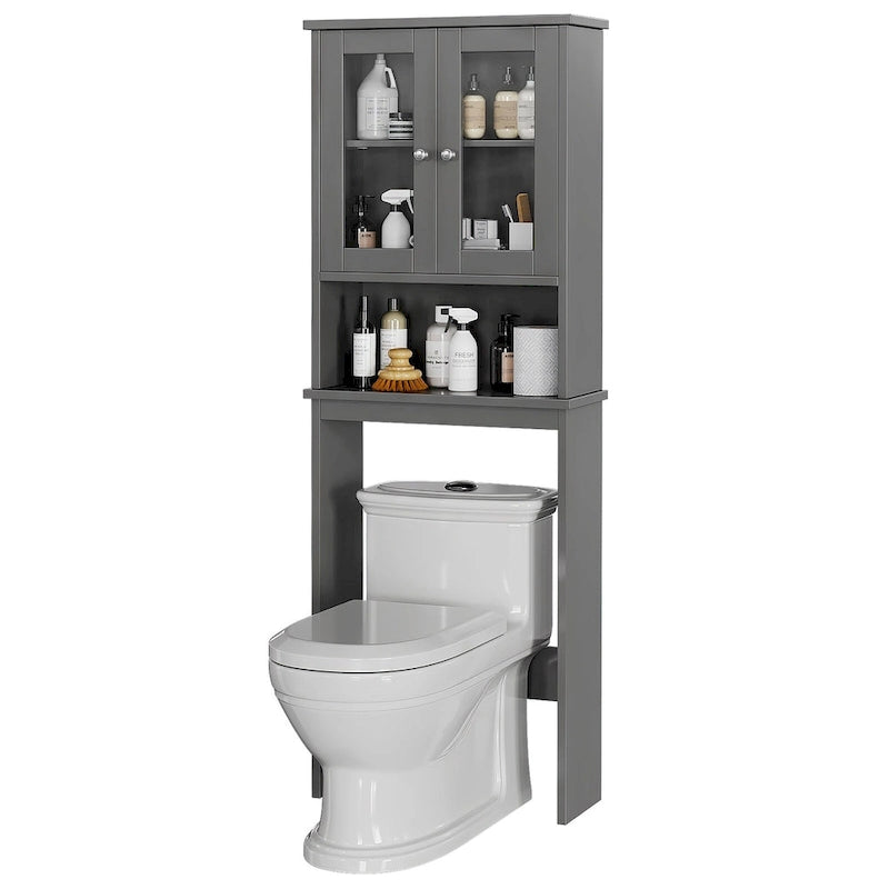 Meuble de rangement WC, bois/verre, noir/blanc/gris