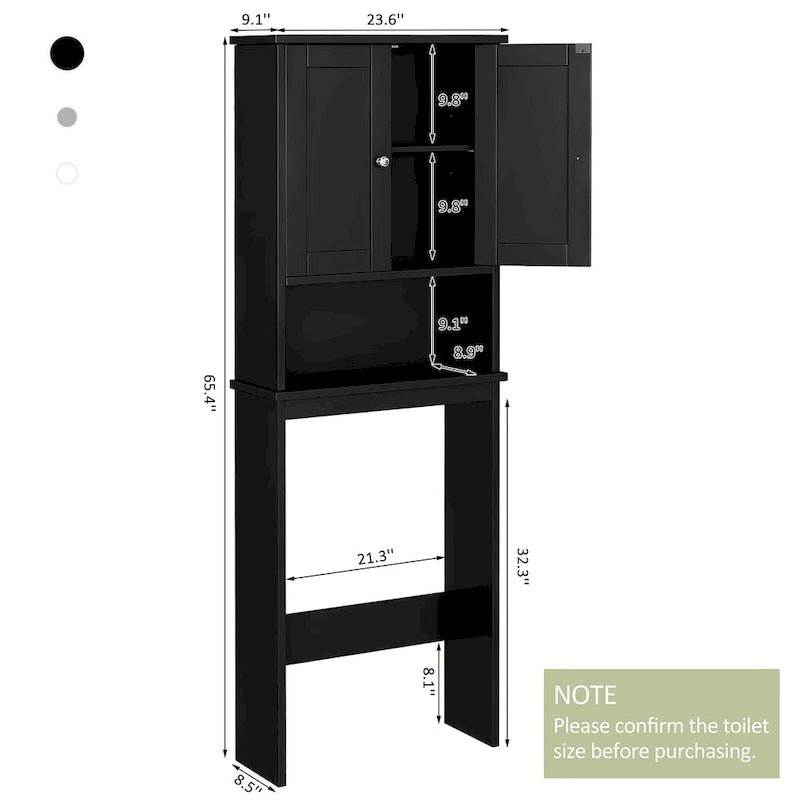 Meuble de rangement WC, bois/verre, noir/blanc/gris