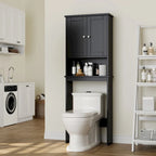 Meuble de rangement WC, bois/verre, noir/blanc/gris