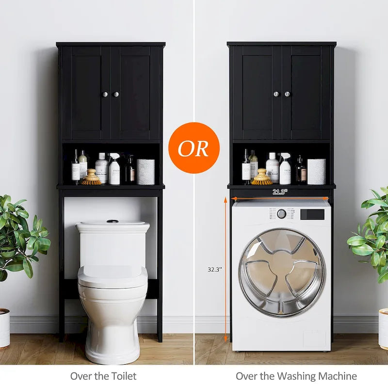 Meuble de rangement WC, bois/verre, noir/blanc/gris