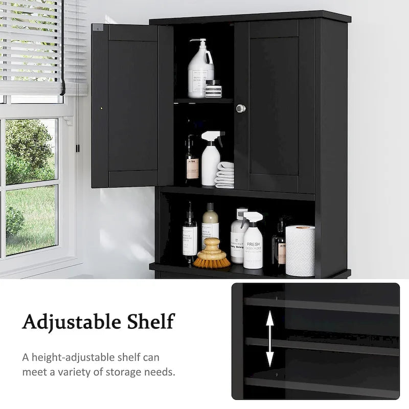 Meuble de rangement WC, bois/verre, noir/blanc/gris