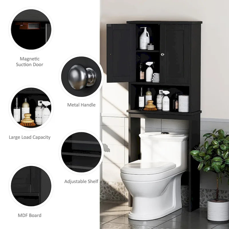 Meuble de rangement WC, bois/verre, noir/blanc/gris