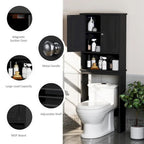 Meuble de rangement WC, bois/verre, noir/blanc/gris