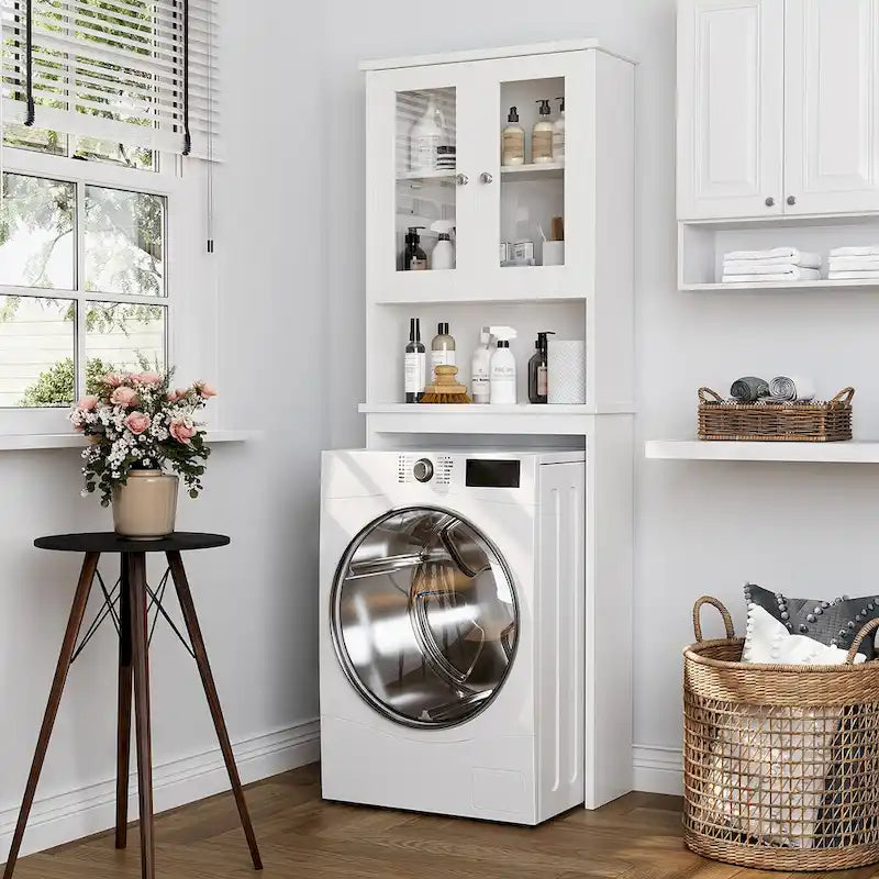 Meuble de rangement WC, bois/verre, noir/blanc/gris