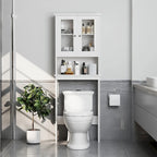 Meuble de rangement WC, bois/verre, noir/blanc/gris