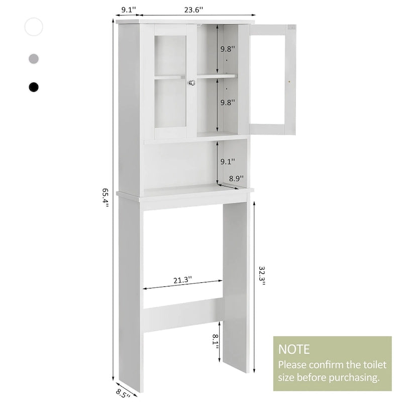 Meuble de rangement WC, bois/verre, noir/blanc/gris