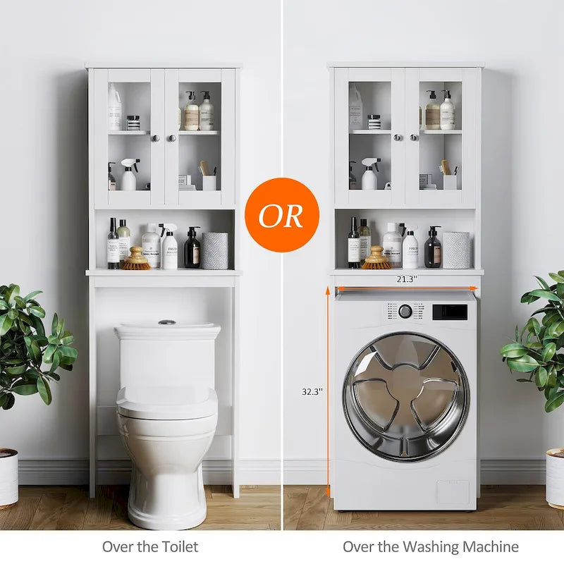 Meuble de rangement WC, bois/verre, noir/blanc/gris