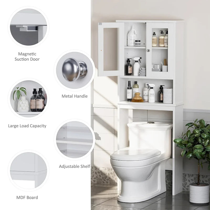 Meuble de rangement WC, bois/verre, noir/blanc/gris
