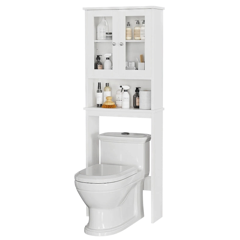 Meuble de rangement WC, bois/verre, noir/blanc/gris