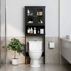Meuble de rangement WC, bois/verre, noir/blanc/gris