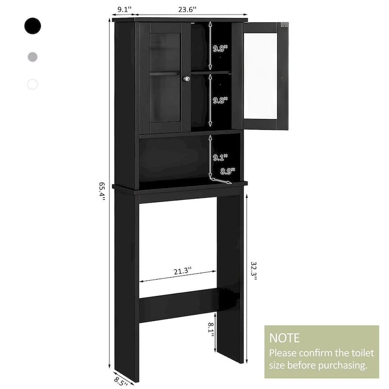 Meuble de rangement WC, bois/verre, noir/blanc/gris