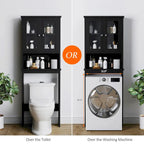 Meuble de rangement WC, bois/verre, noir/blanc/gris